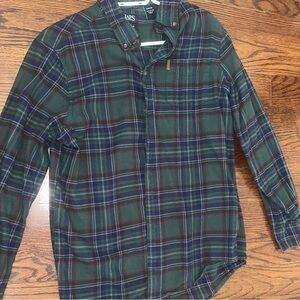 Chaps Dark Green and Blue Plaid Button Down Shirt
